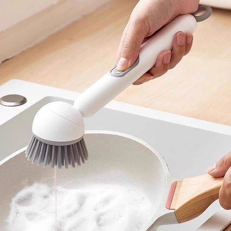 Brosse à vaisselle avec manche rotatif pour distribution de savon, brosse de cuisine avec crochet, blanche-AquaForge (1/2)