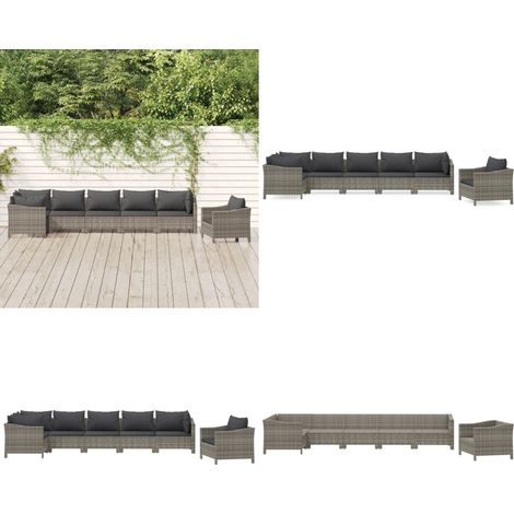 7-tlg. Garten-Lounge-Set mit Kissen Grau Poly Rattan - Gartenlounge - Rattan (1/5)