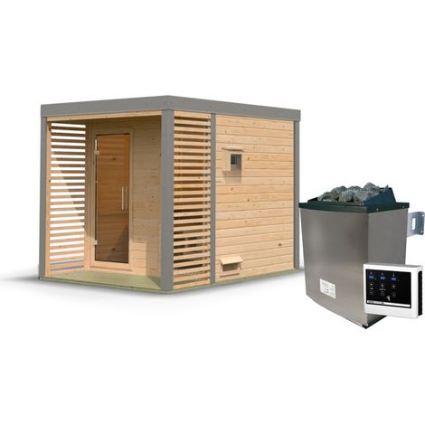 Sauna Extérieur Ares 2 Karibu 4-5 Places Epicéa Poêle 9kW (1/5)