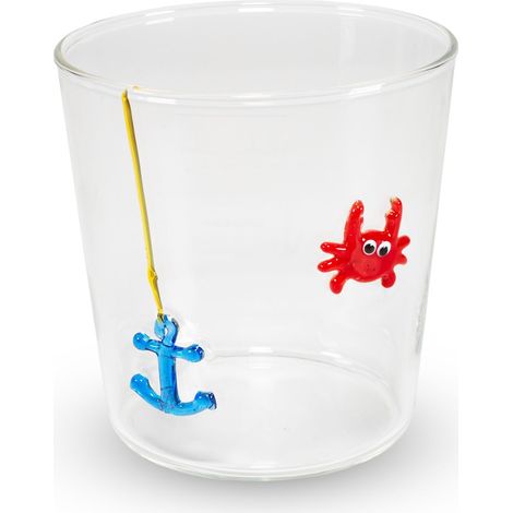 WD LifeStyle Bicchiere Vetro Borosilicato Cc 250 ml Decoro Granchio con Ancora
