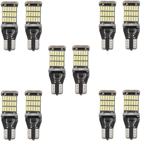 Lot de 10 ampoules LED T15 W16W pour feux de recul, culot 920/921/912, sans erreur, référence 4014, 45 SMD, pour feux stop et feux de signalisation, 12 V CC. (1/5)