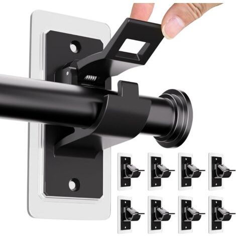 Supports pour tringle à rideaux - Sans perçage - Pour salons et salles de bain - Noir - Lot de 8 (1/5)