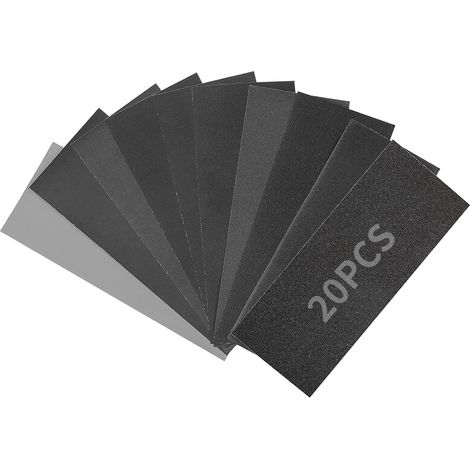 9 x 3,6 pouces Papier de Verre Imperméable 20 Feuilles Papier Abrasif Grain 120/180/240/320/400/600/800/1000/2000/3000 pour Ponçage du Bois, Métal, Plastiques et l’Automobile (1/5)