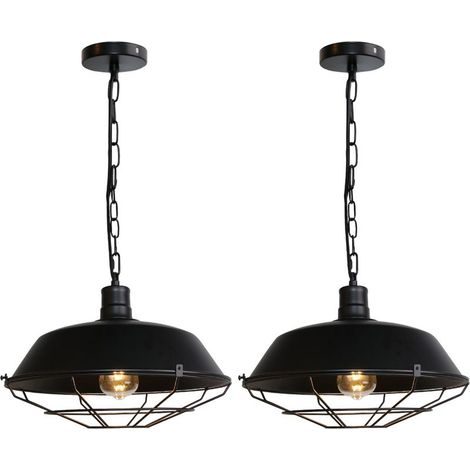 2PCS Lampe À Suspension Vintage Suspension Lustre Rétro Lustre En Fer Métallique Suspension Luminaire Antique Noire 36CM (1/5)