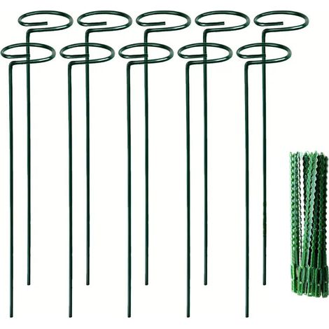Paquete de 10 tutores para plantas de 40 cm con 20 bridas, para peonías, amaryllis, caléndulas, coreopsis, tomateras, árboles jóvenes, etc.