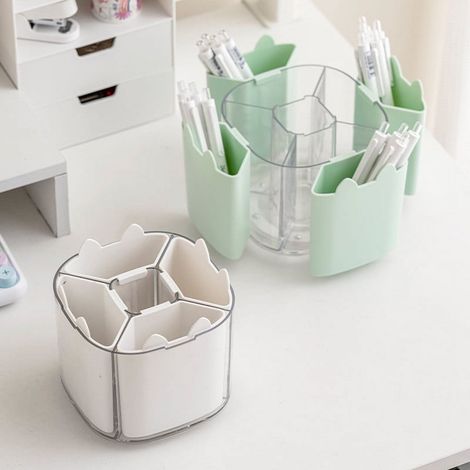 Boîte De Rangement Pour Stylos - Rotation 360° - Transformable 5 À 9 Compartiments - Bureau Étudiant Ou Bureau - 12,6 x 12,6 x 11,5 cm - 1 Pièce (1/3)