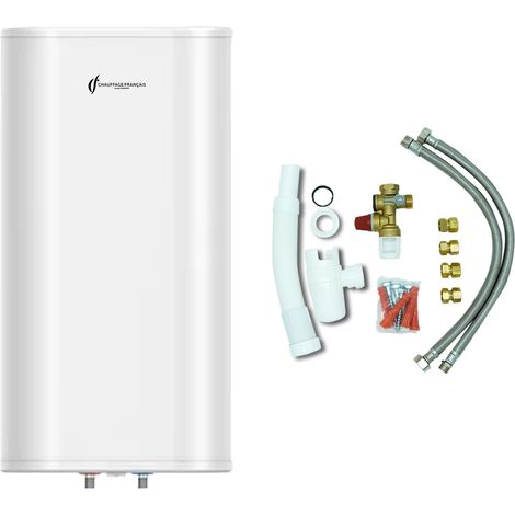 Chauffe Eau Electrique Plat Mural Multipositions Valorie Sannover 100 Litres + Kit d'Installation Complet NF