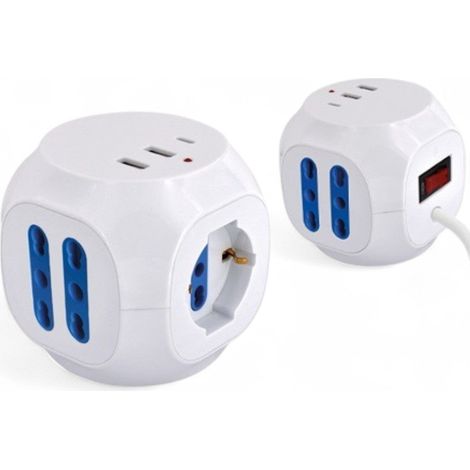 Multipresa a cubo con interruttore 5 posti + 2 USB + 1 Tipo C