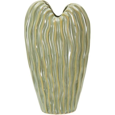 Vaso Venice medio in ceramica verde con trama ondulata