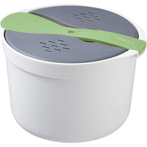 Cuiseur à riz micro-ondes, Autocuiseur Antiadhésif, 2L, cuiseur à riz et nouilles micro-ondes avec Panier, Cuillère et Couvercle, Cuisson ou réchauffage, Sécurité Lave Vaisselle (vert) (1/5)