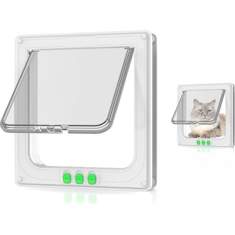 Puerta para perros, Puerta para perros apta para mosquitera (28 x 25 cm), Puerta para gatos para mosquitera, Con cerradura, Blanca (1/5)