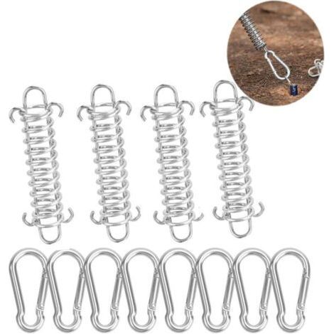PA 4PCS Ressort Voile d'Ombrage et 8PCS Petit Mousqueton, Fixation Voile d'Ombrage Boucle Corde Ressort pour Tente Camping en Plein Air Randonnée Voyage Pique-Nique,AAMUNPA (1/4)