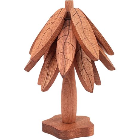 Lot de 3 dessous de verre en bois, forme arbre (1/5)