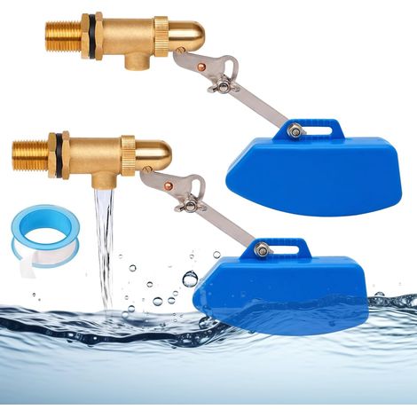 2 x Vanne Flotteur Laiton 1/2" Robinet Automatique Flotteur À Bille, Vanne Flotteur Basse Pression Reglable Pour Abreuvoir, Citerne Eau, Remplissage Automatique Piscine Niveau Constant (1/5)