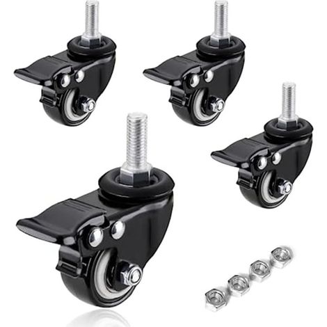 Roues à Roulettes, Ensemble de 4 Roulettes à Usage Intensif - sur Tige Filetée (5/16 Po) Roulettes Pivotantes à Usage Intensif avec Frein, pour Meubles de Chariot (1/5)