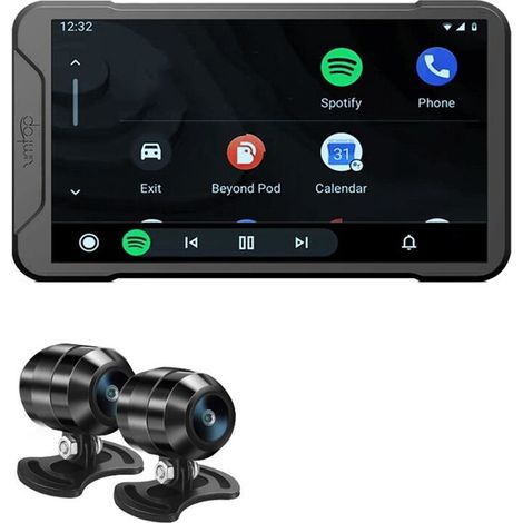 Cámara de salpicadero para motocicleta de 5 pulgadas, resistente al agua, Wi-Fi, CarPlay, proyección, navegación, grabación dual 2K y monitorización de la presión de los neumáticos.