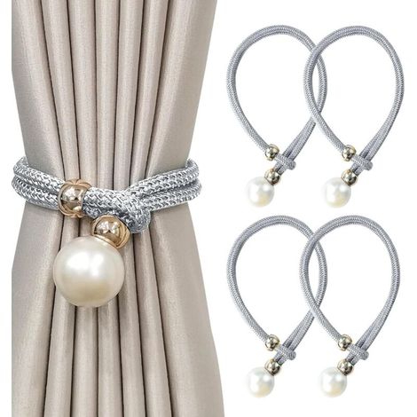 Lntyq 4 Pièces Embrasse pour Rideaux,Embrases pour Voilages Grandes Perles pour Décoration de Maison, Bureau Etc. (Gris) (1/4)