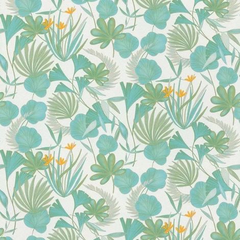 Rasch Botanical Leaves Teal Wallpaper Flowers Naturistic Paste The Wall Vinyl (1/4)