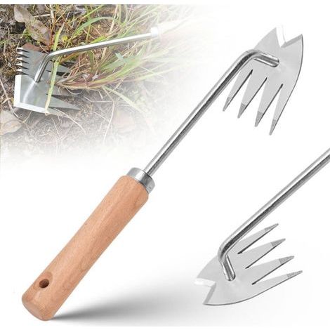 Outil de désherbage portable en acier inoxydable, outil de désherbage manuel pour le jardinage, la cour, la plantation et le désherbage (1/4)