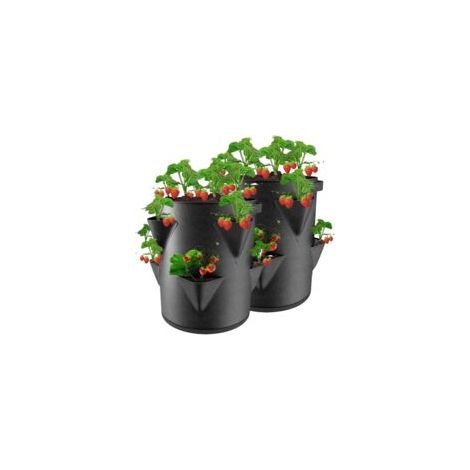 Tour à fraises, sac de plantation de fraises, 45 x 35 cm avec 6 poches latérales, en feutre épais réutilisable pour jardin, balcon, usage extérieur (2 pièces)