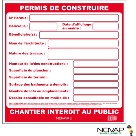 Novap – Panneau d'information permis de construire 800x800mm – Matière PP alvéolaire – Résistant aux intempéries – 4300122 (1/2)