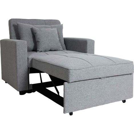 [NEUWERTIG] Schlafsessel HHG-095, Klappsessel Schlafsofa Gästebett Relaxsessel, Liegefläche 197x103cm Stoff/Textil hellgrau