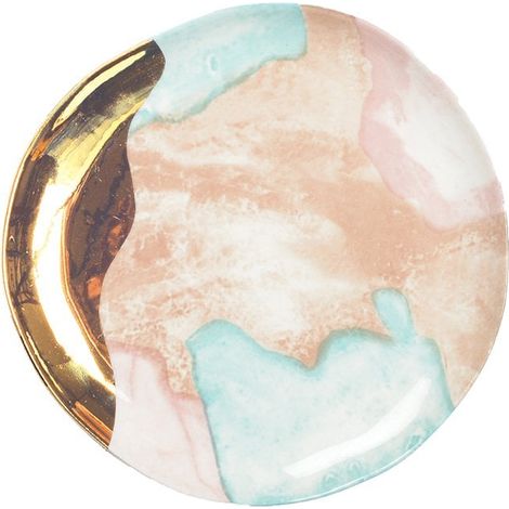 Assiette à pain ronde en porcelaine multicolore bleu rose et or pour table élégante 15,9 cm - PANGIVO (1/3)