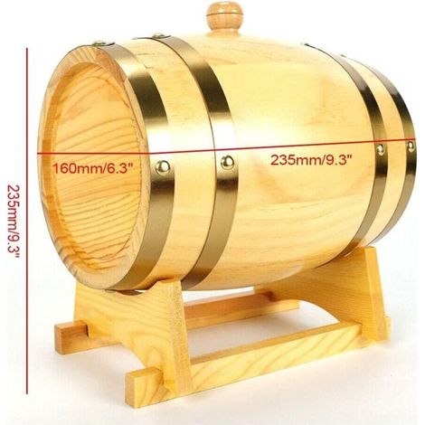 Tonneau en bois de 3 litres - Tonneau de vin personnalisé - Tonneau de vin en bois de pin - Tonneau de vieillissement - Carafe à décanter pour le stockage du whisky, du vin, des spiritueux, des (1/5)