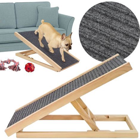 Rampe d'accès pour chien en bois 70 cm – Hauteur réglable – Surface antidérapante – Pour chiens âgés et de petite race (1/5)