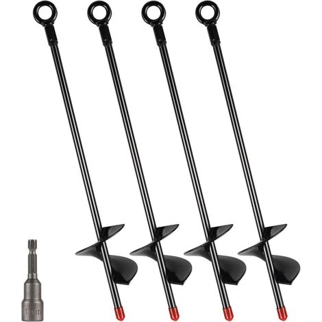 Bodenanker 4 Stück 38 cm Heavy Duty mit Bohradapter – Trampolinanker – Sturmanker (1/5)