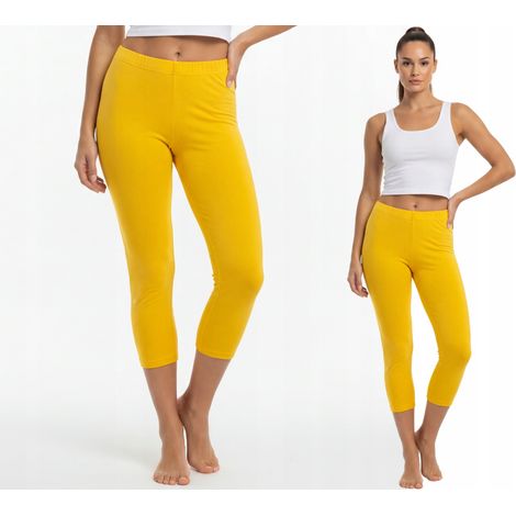 Comodi leggings 3/4 in cotone, di produzione polacca, colore giallo, taglia XXL (1/4)
