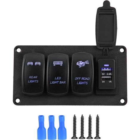 Interrupteur double 12/24V, 3 interrupteurs, feux arrière LED, barre lumineuse tout-terrain, chargeur voiture 3.4A (1/5)