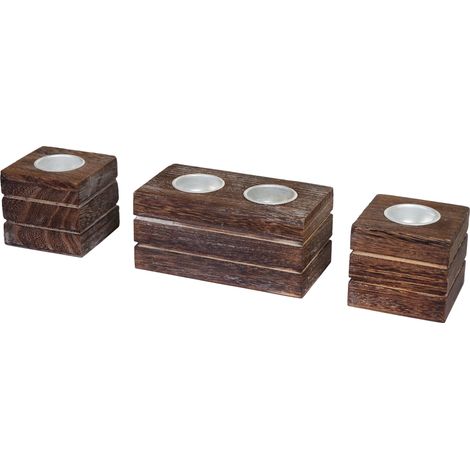 [JAMAIS UTILISÉ] 3x bougeoir T284, bol de décoration en bois + style shabby, blanc