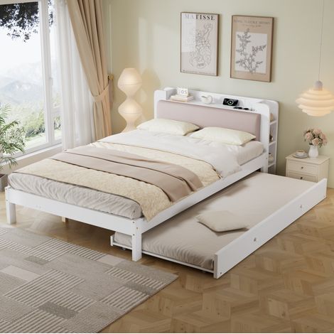 Letto con letto estraibile in legno 120x200 bianco OKMYHOME (1/5)
