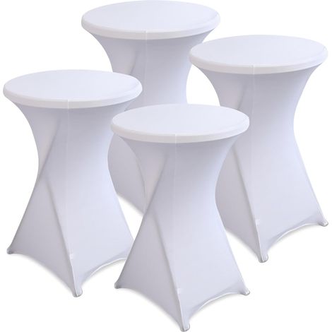 4 pièces Housse de Table Ronde Extensible, Ø 80-85 cm Housse Mange Debout pour Mariage Hôtel Restaurant Table de Brasserie Haute de Bistrot Jardin Restaurent Bar, Blanc (1/5)
