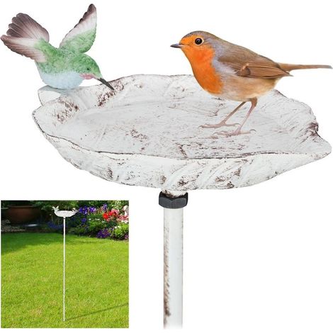 Abreuvoir et mangeoire pour oiseaux en fonte à planter Résistant aux intempéries Hauteur 1 m Motif feuille décoratif (1/5)