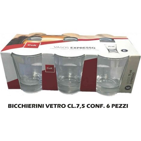 Set 6 Bicchieri da Caffe' Expresso in Vetro Trasparente 7,5 cl