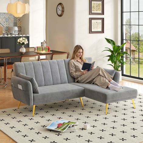 Modernes Klappsofa, L-förmiges Sofa, Schlafsofa mit Zusatzecke, Ecksofa mit Schlaffunktion, geeignet für Wohnzimmer, Schlafzimmer, Heimkino, Gästezimmer. Mit Video