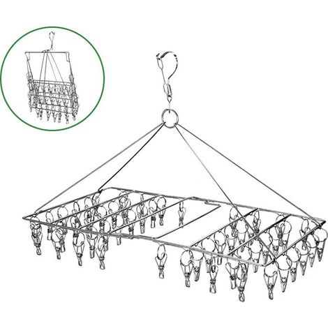 Cintre à chaussettes pour corde à linge, étendoir à vêtements, sèche-chaussettes pliable, 52 clips, sèche-chaussettes pliable en acier inoxydable