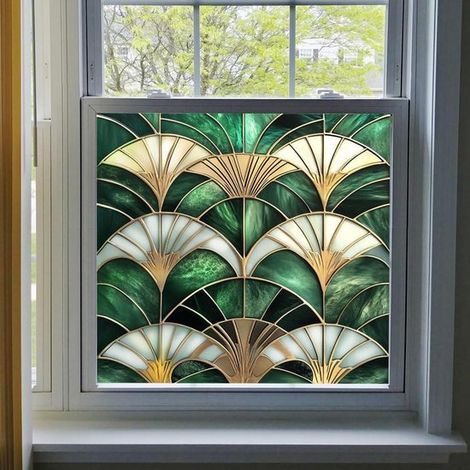 Selbstklebende Fensterfolie in Regenbogenfarben, abnehmbare, statisch haftende Sichtschutzfolien im Jugendstil, UV-beständige und wärmeregulierende Glasfolie (1/5)