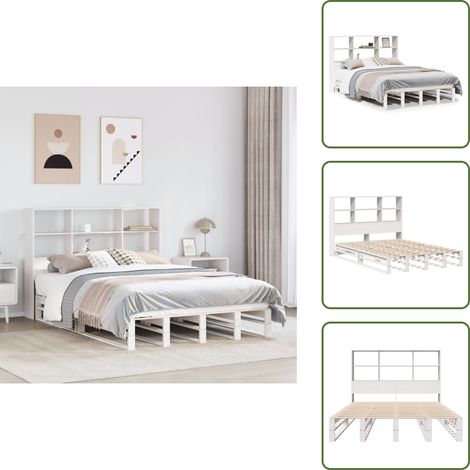 vidaXL Lit bibliothèque sans matelas blanc 160x200 cm bois massif