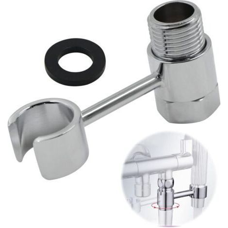 Duschkopf-Unterstützung, Handbrause-Haken – 20-mm-Verbindungsmutter, universelle Tür, verstellbar, 360°, Wandmontage, Badezimmer-Lanze, Toilette, Hand austauschbar, ohne Bohren, verchromtes Messing (1/5)