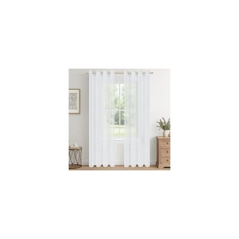 Rideau Voilage Blanc 134x240 CM, Rideaux Voilage Transparent à Oeillets Voilages Intérieurs pour Fenetre Chambre Adulte Salon Moderne Lot de 2, Rideau Voile