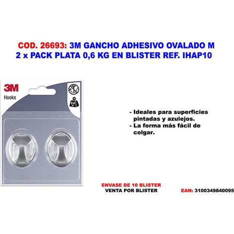 Gancio adesivo ovale M 2 x Confezione Argento 0,6 kg IHAP10