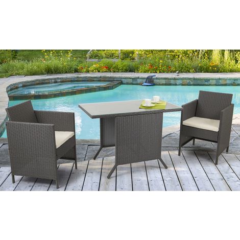 set da giardino "new relax" in ferro e rattan con 2 poltrone e un tavolino