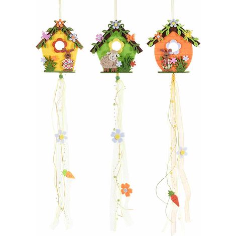 Casette in panno da appendere con pendagli in organza, set da 6 pezzi, Casa: cm 14,5 x 15 H