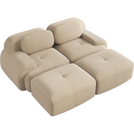 CHICFURN Sofá modular de 2 plazas 208 x 178 x 70 cm en tejido beige con chaise longue (1/5)