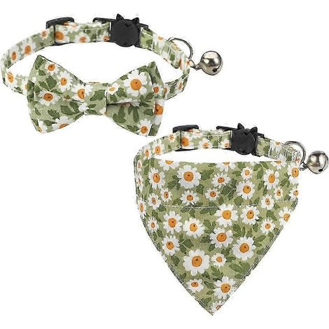 Lot de 2 colliers de sécurité pour chat avec nœud papillon et motif marguerite. (1/5)