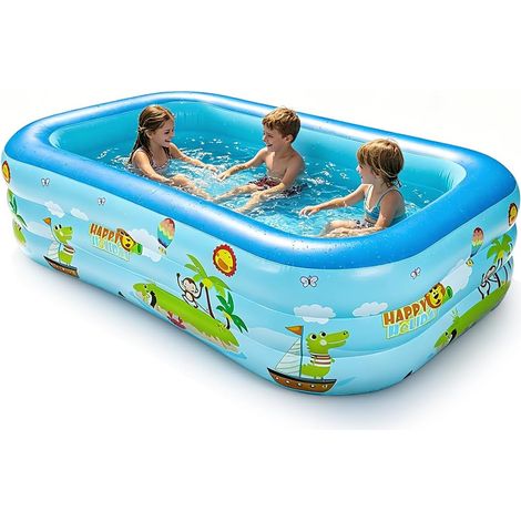 Children's Inflatable Swimming Pool with Animal Pattern, Rectangular Inflatable Pool with 3 Bedrooms, Baby Pool Garden Summer, 210 x 135 x 60 cm (1/5)