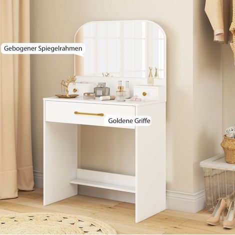 MEUBLIV Schminktisch mit Spiegel Weiß 80 x 40 x 135 cm, kompakt, 3 Schubladen (1/5)